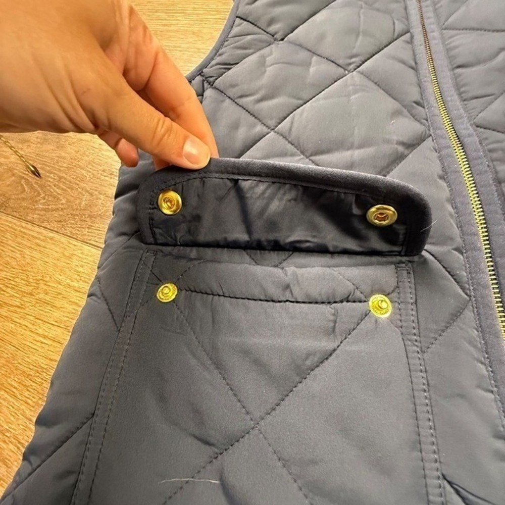 J. Crew Factory Women's Quilted Vest, Navy Blue/Gold NWT Size S Fall/Winter - Picture 6 of 9